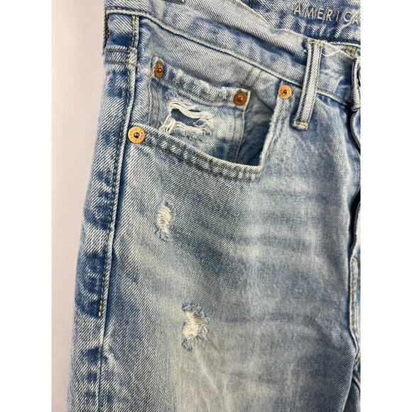 American Eagle 90s Straight Jeans Light Wash Distressed Cotton Denim Ripped - Picture 4 of 15